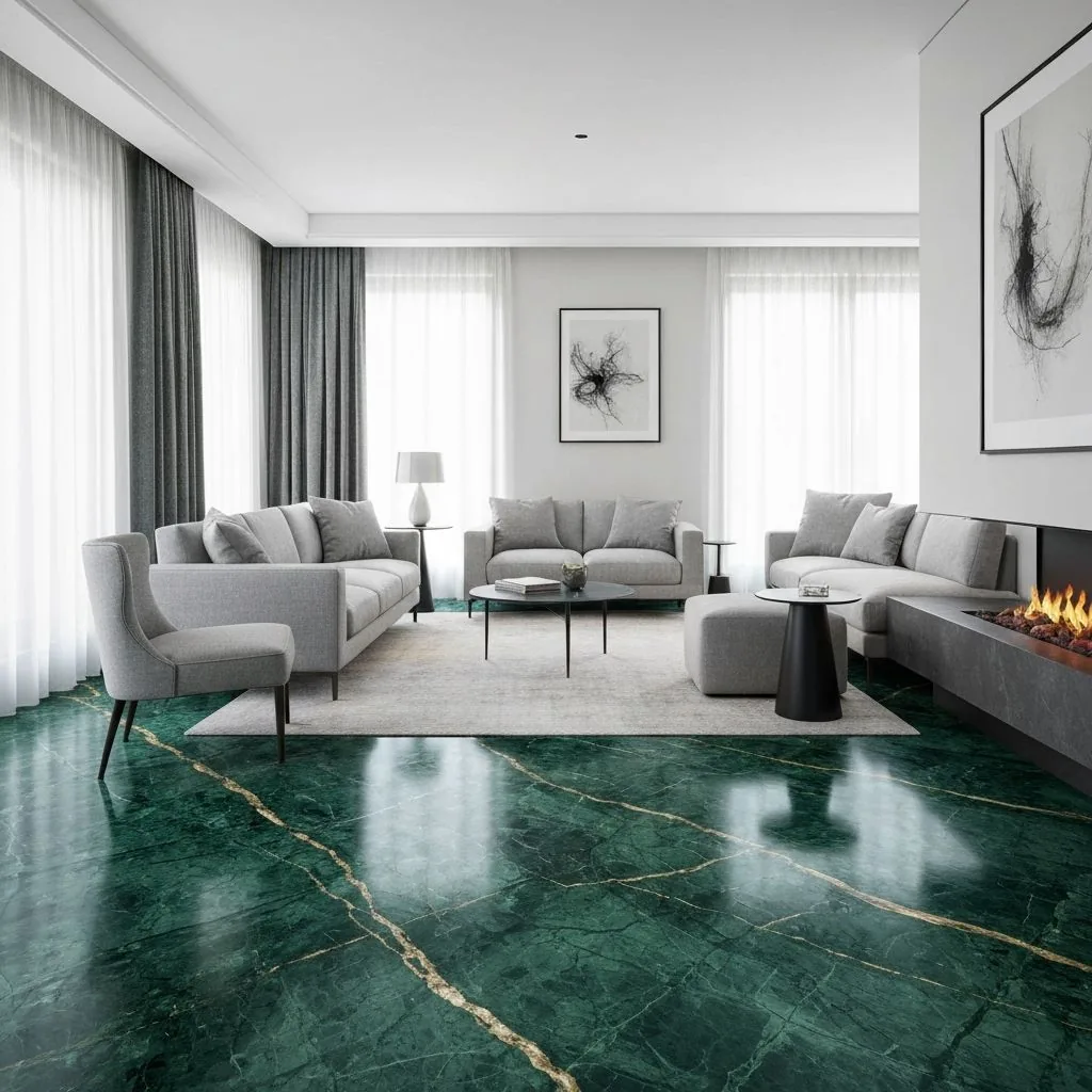 Sala moderna com piso porcelanato polido e acabamento premium — LE Prime Acabamentos Canoas RS